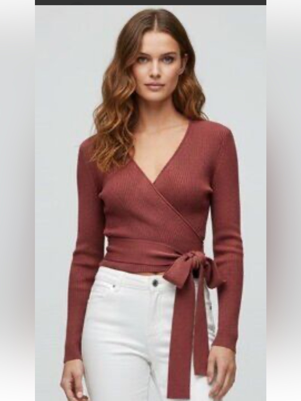 Zara Wrap V-Neck Sweater in Red Size Medium